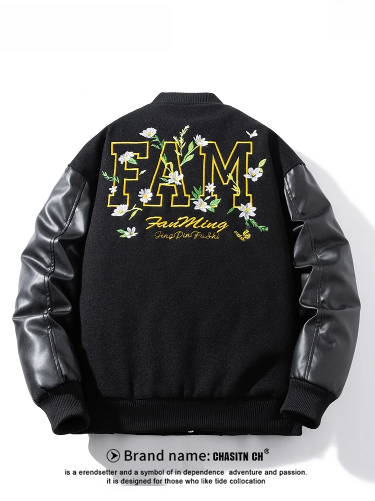 

Thiened Woolen Baseball Jaet for Men And Women Casual Street Sle Faion Urban Outfit Embroidered Design Windproof Coat