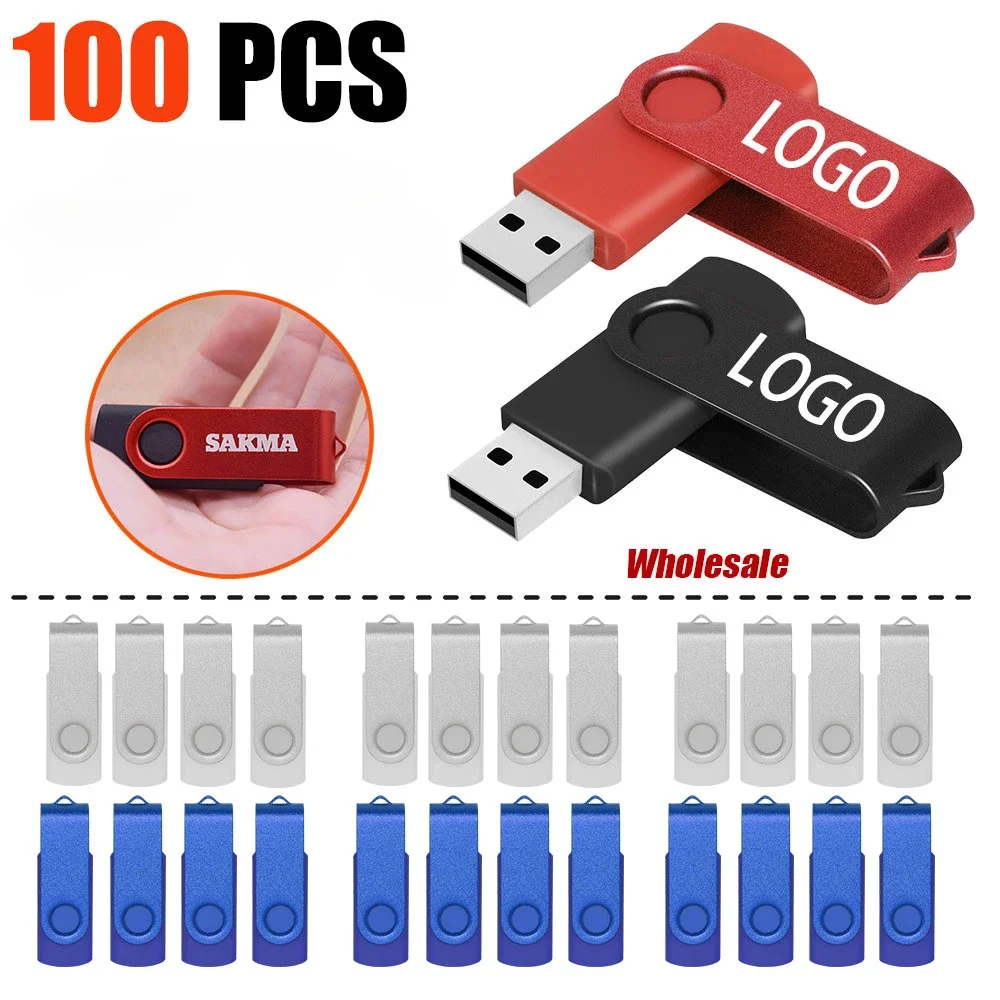 

100PCS Lot High Speed USB Flash Drive 128gb Pen Drive 64gb 32gb Usb Stick 16gb 8gb Rotatable Pen drive For PC Business gift