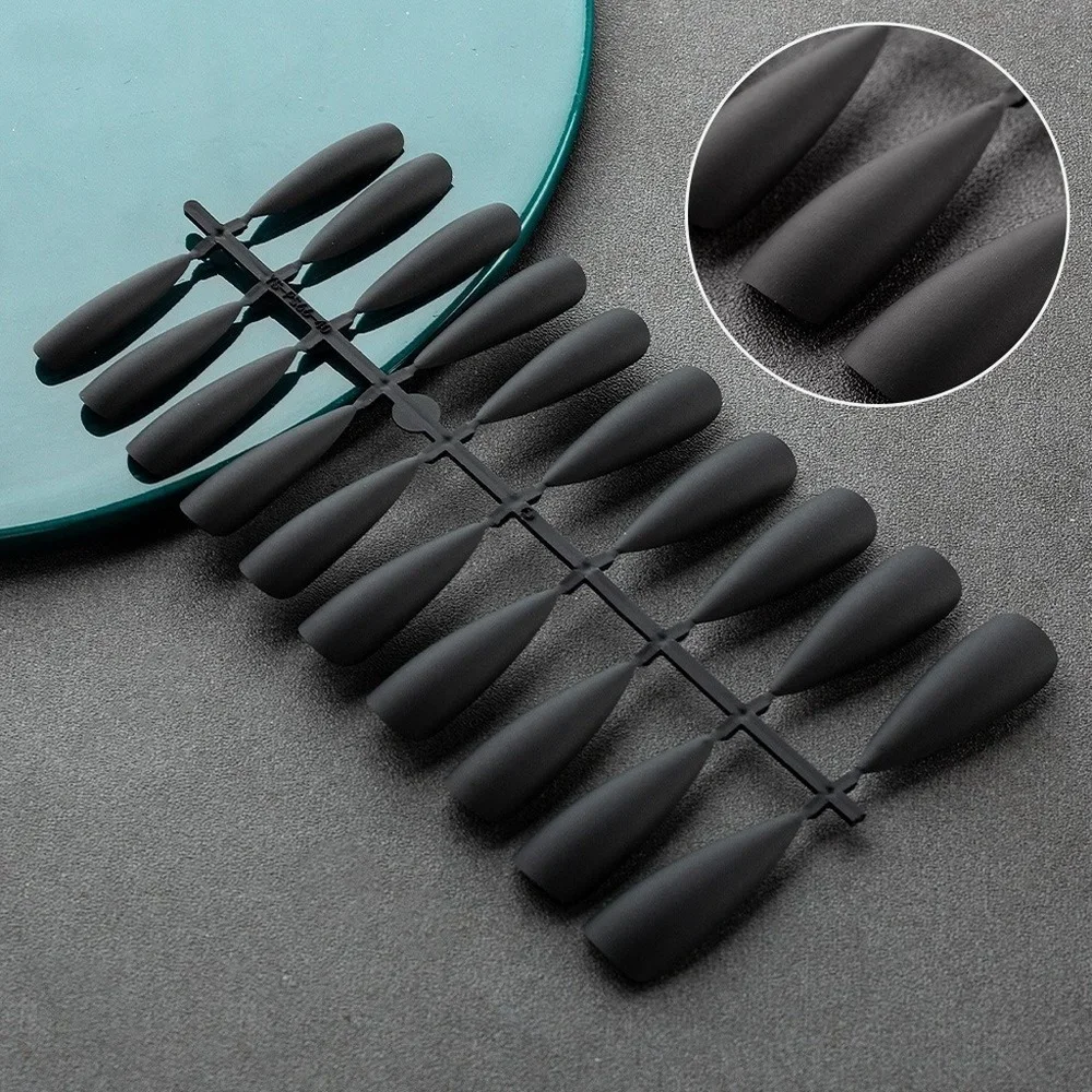 Black Matte False Nail Tips Press on Nails Design Full Cover Nail Art Frosted Tips for Fake Nails for Extension Accessories