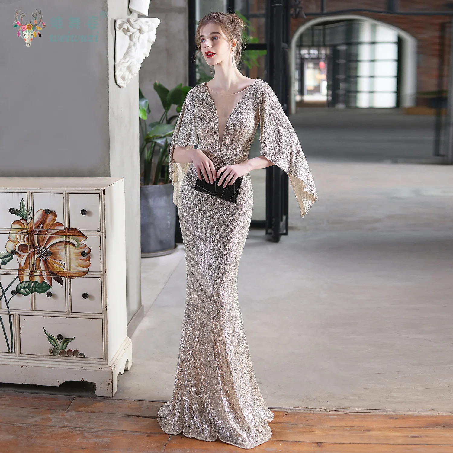 

Sexy Bodycon Maxi SummerProm Sequin Dress Women Elegant Wedding Party V-neck Dress Luxury Long Cocktail Evening Dresses Vestidos