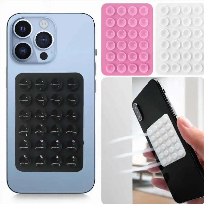 Suporte de Telefone de Silicone com Ventosa Multifuncional, Suporte de Parede Quadrado Antiderrapante com Adesivo de Montagem Unilateral para Capa