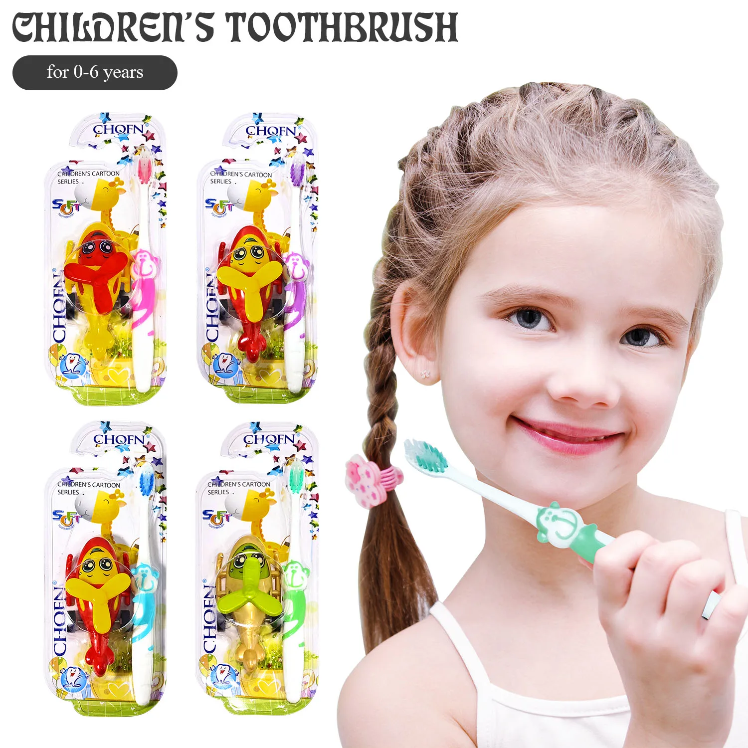 Cute little monkey children soft bristle toothbrush 2-6 years old baby boys and girls with boomerang car 2 in 1 toothbrush