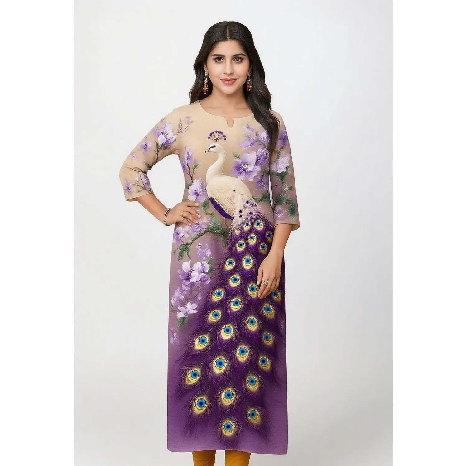 رداء نسائي إسلامي طاووس كورت مريح بأكمام طويلة مستقيم كاجوال بنمط طاووس عرقي Musulman فام #5