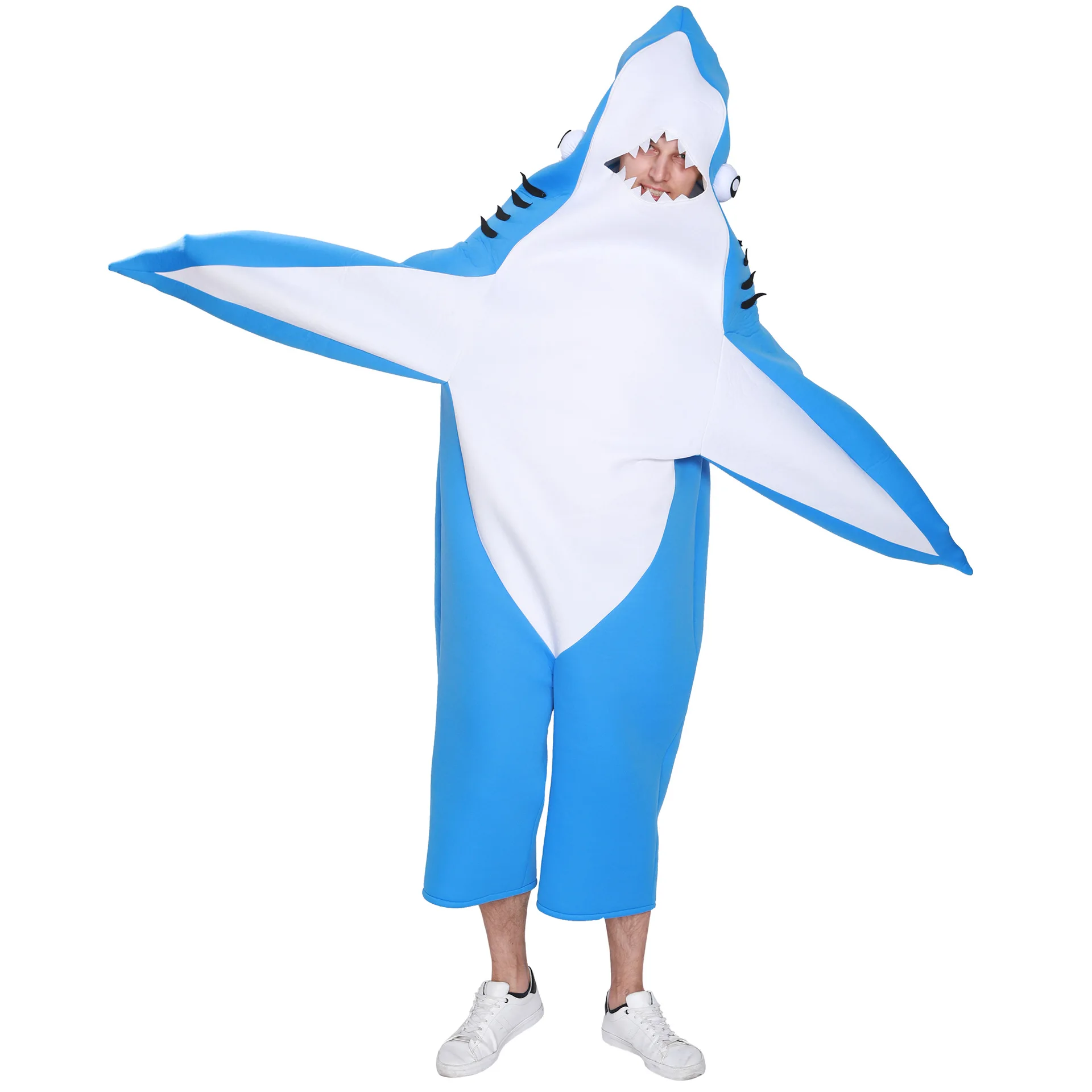 Blue Shark Costume Funny Marine Animal Cosplay Jumpsuits Halloween Costumes for Kids and Adults