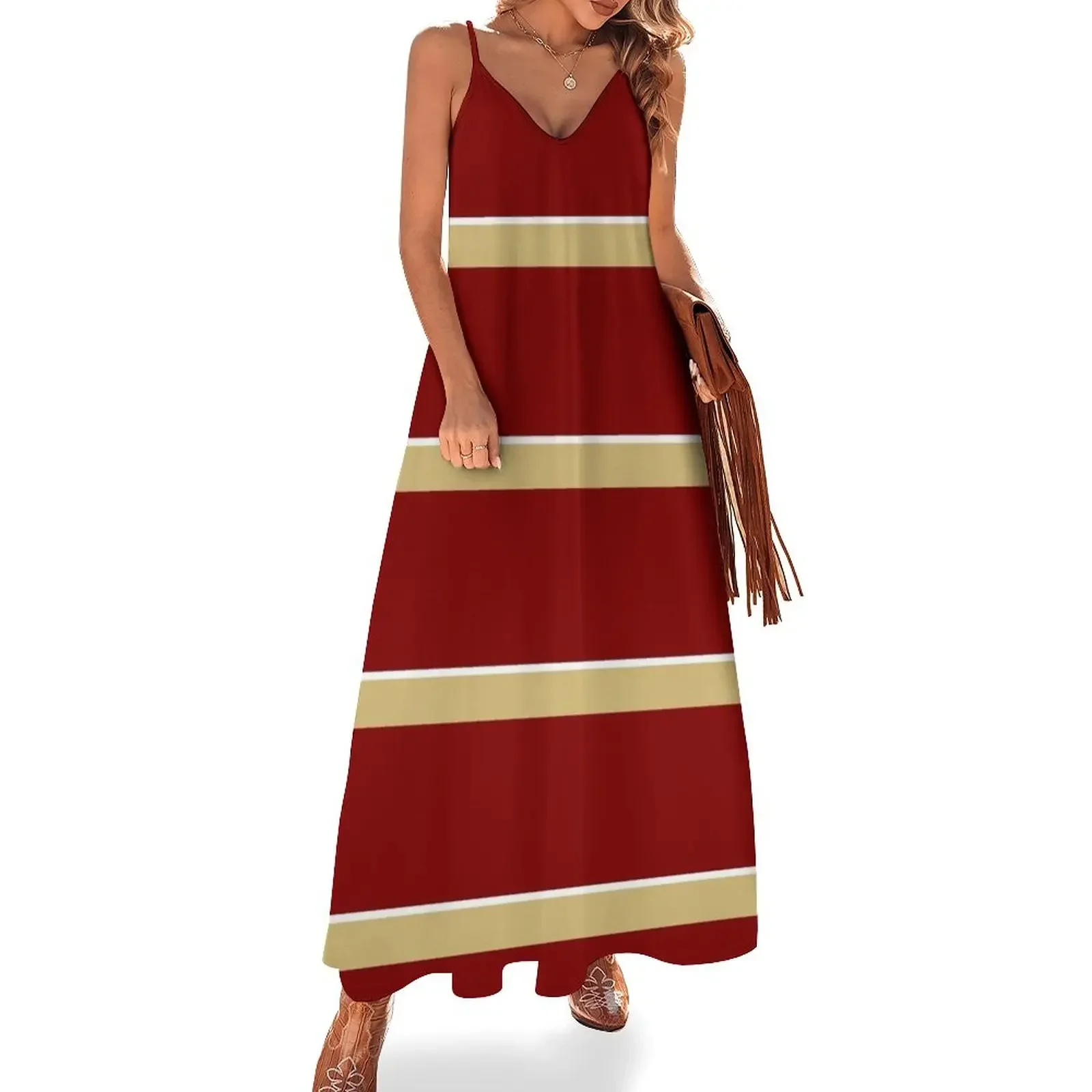 

Maroon Gold and White Sleeveless Dress Women's dresses women's elegant loose dresses elegant dress Dress