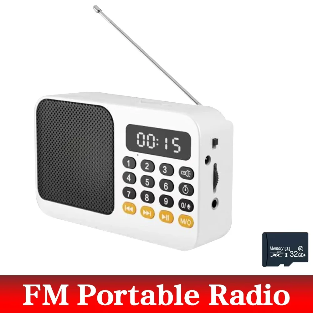 32GB  Rechargeable Radio Portable FM Radio Receiver TF USB Music Player with LCD Display LED Flashlight Mini Bluetooth Speaker