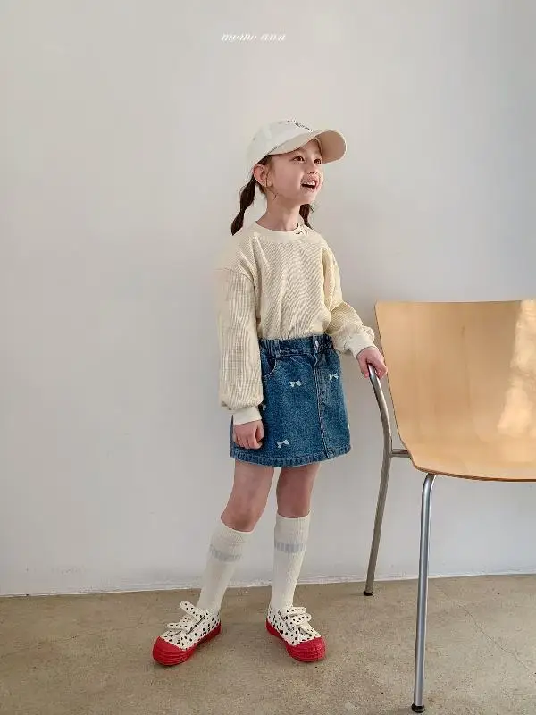 Korean Children Clothing New Half Skirt Summer Girls Embroidered Bow Washed Denim Stylish A-line Half Skirt-pants