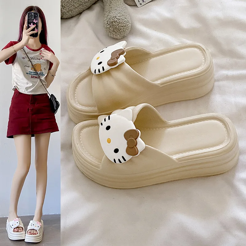 Cute Hello Kitty Women Slippers Sanrio Kawaii Summer Shoes Anime Cute Non-Slip Home Sandals Girls Student Thick Bottom Shoes view 4