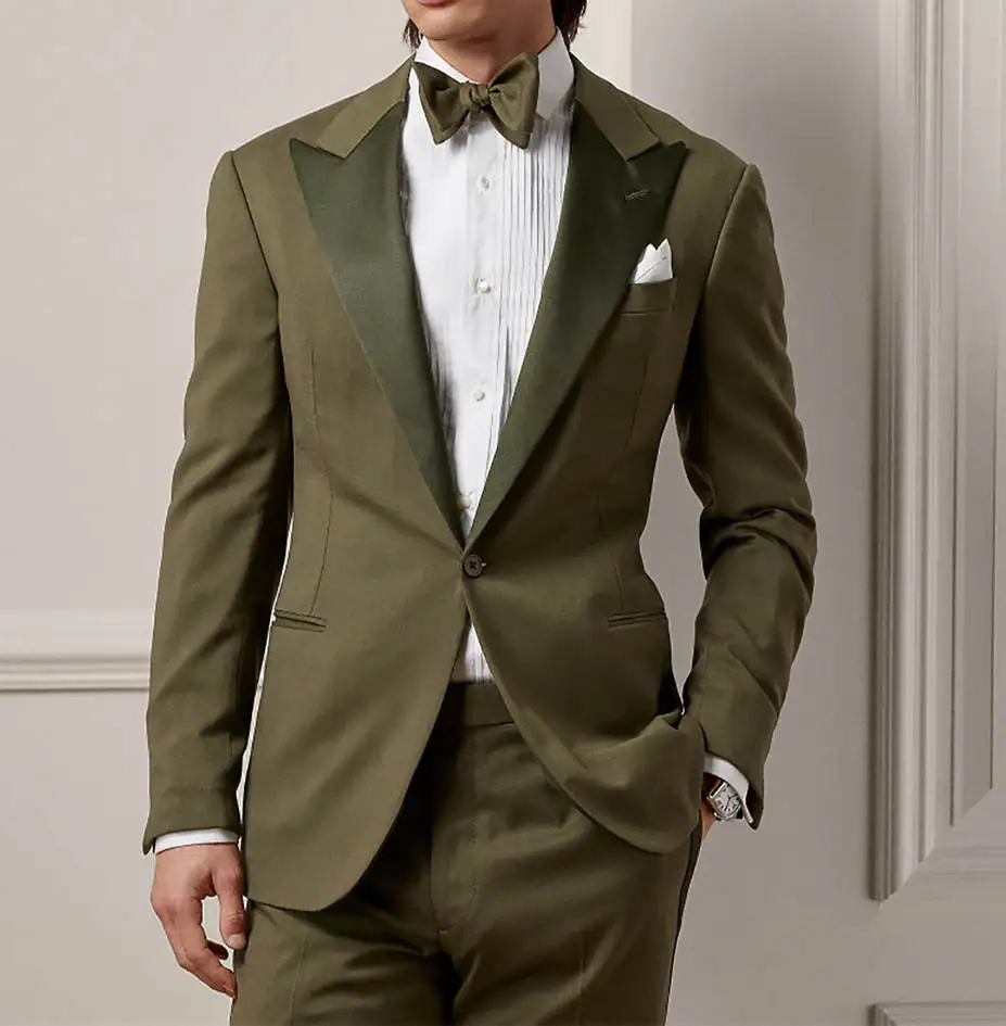 Simple Wedding Suits For Groomsman Peaked Lapel Single Breasted Evening Party Tuxedos Customized 2 Piece Men Coat Pants Set
