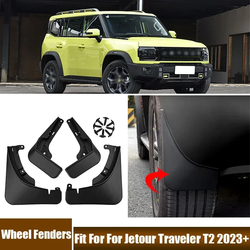 A Set Balck Car Wheel Fenders Fit For Jetour Traveler T2 2023+ Car Accessories Front & Rear Guards Wheel Mudguards With Screws