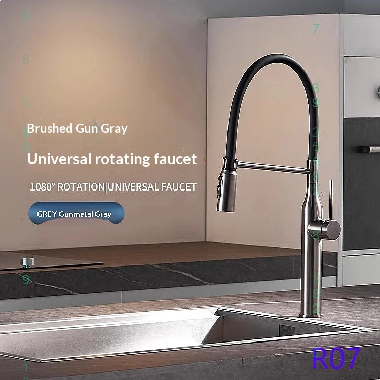 Gun Grey Pull Out Kitchen Faucet Cold Hot Swivel Magnetic Sprayer Head
