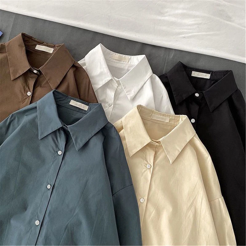 

Однотонная свободная рубашка и блузка с длинными рукавами в стиле ретро, верхняя одежда, новая одежда, топ, повседневная французская однобортная весенняя простая тенденция