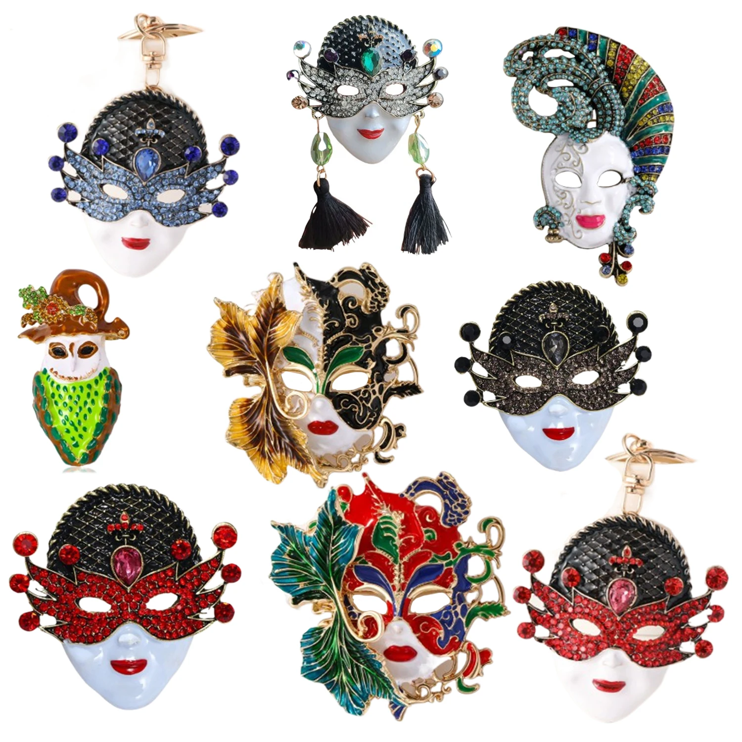 Heavy Industry Exaggerated Design Full Diamond Mask Brooch Creative Face Retro Winter Coat Pin Chest Flower