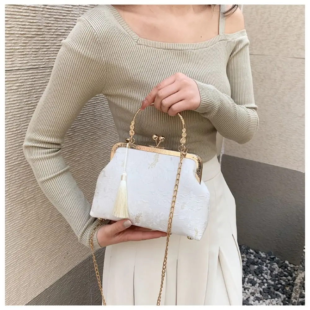 Silk cloth Chinese Style Handbag Fashion Elegant Chinese Style Women\'s Bag White Tassel Shoulder Bag