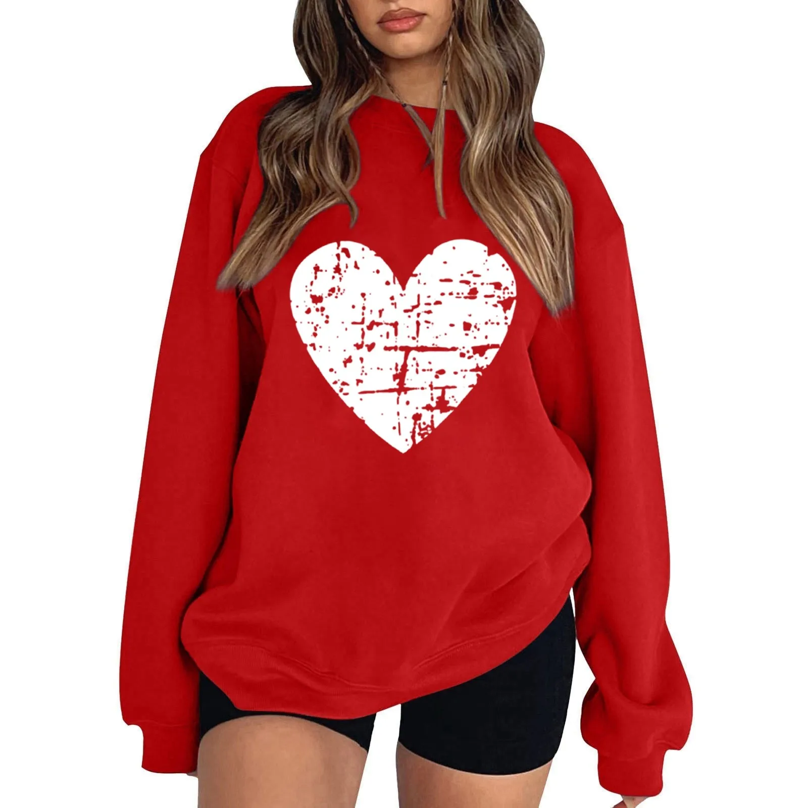 

Fall Sweatshirts Women Women's Valentine's Day Solid Color Love P Print Off Shoulder Long Sleeve Crew V Neck Sweatshirt Women