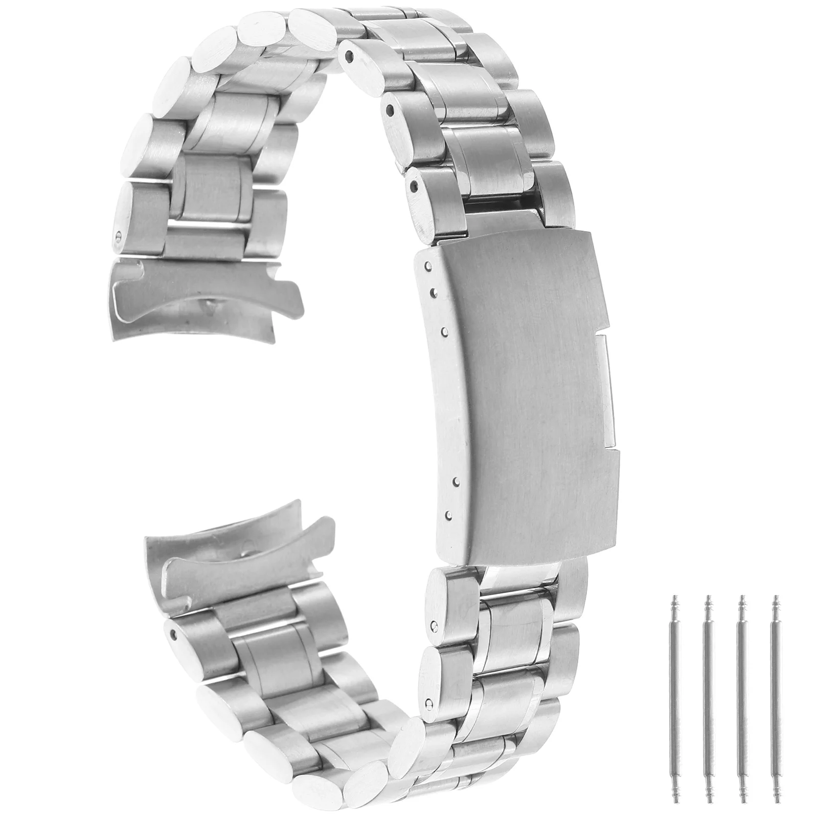 

4pcs Stainless Steel Watch Band 20mm Wide 175mm Length 3 5mm Thick Foldover Clasp Curved End Ideal Replacement Silver Strap