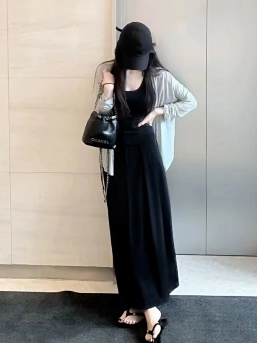 

Loose Summer New Sle Women's Long Sve Open Cardigan Sun Protection Slimming Base Tank Top f Skirt Faionable Set