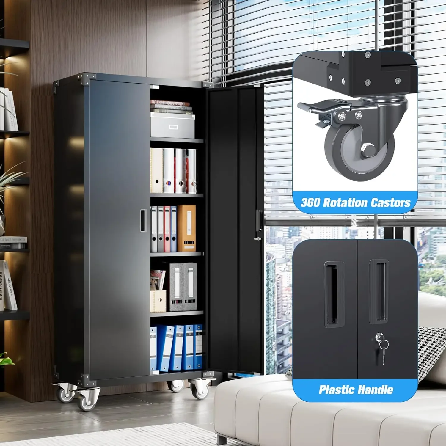 خزانة تخزين جراج معدنية بعجلات، قفل خزانة تخزين معدنية