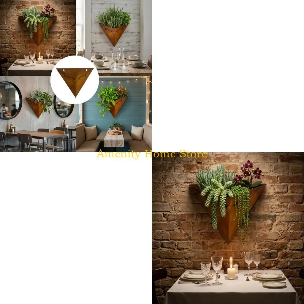 F26C Hanging Iron Flower Pot Multifunctional Iron Triangular Plant Pot Garden Planter Decorative Vase for Office Indoor Plant