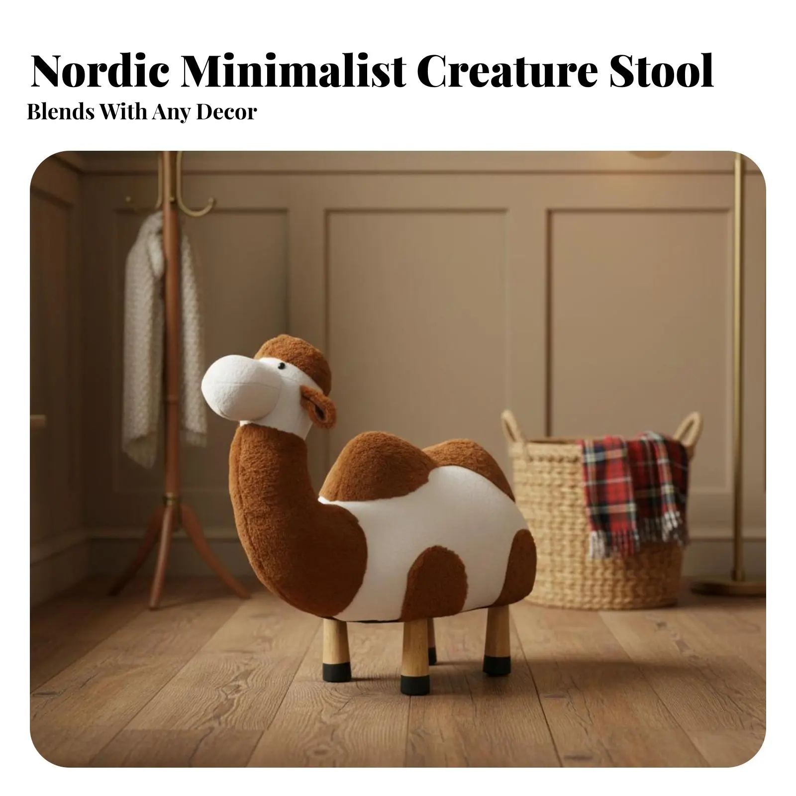 Camel Stool creature Shape Cushioned Accent Seat Nordic design playful Design for Families, Homeowners, Living Room - view 2