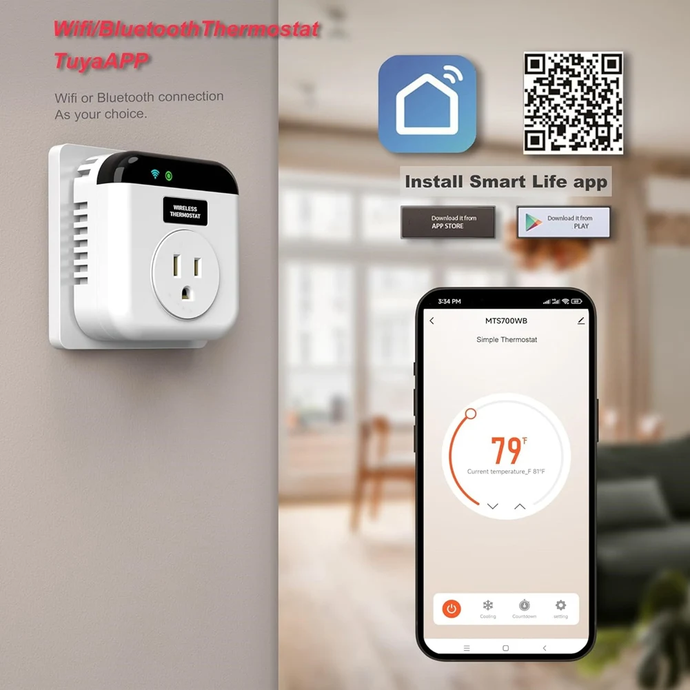 Voice-Activated Smart Wifi Thermostat Socket - Plug-In Temperature Controller With US Plugn01r