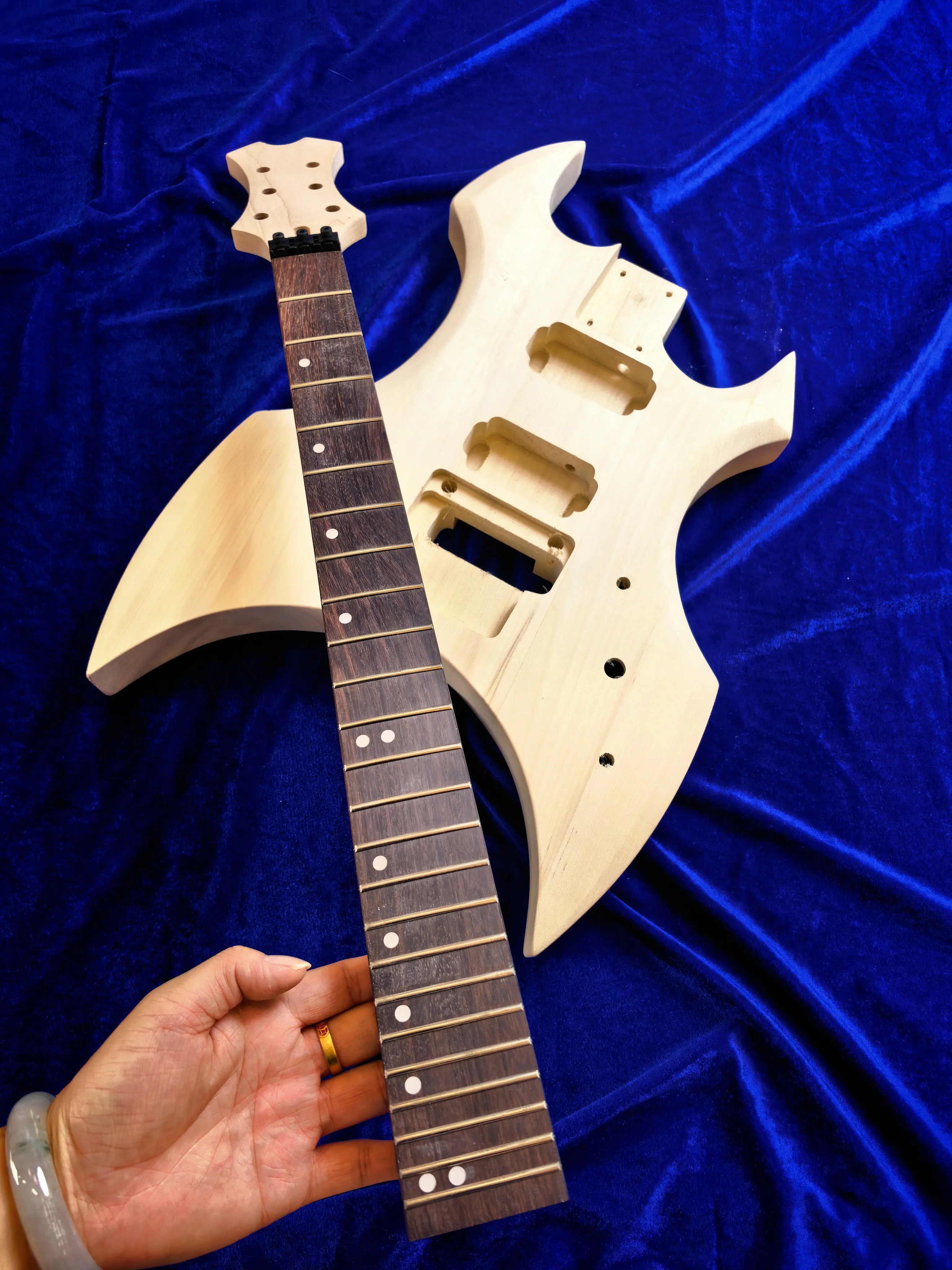 Unfinished Special Shape Electric Guitar Kit, DIY Guitar Body + Neck, Solid Wood Guitar Builder Kit, Devil Horn Guitar DIY - view 5