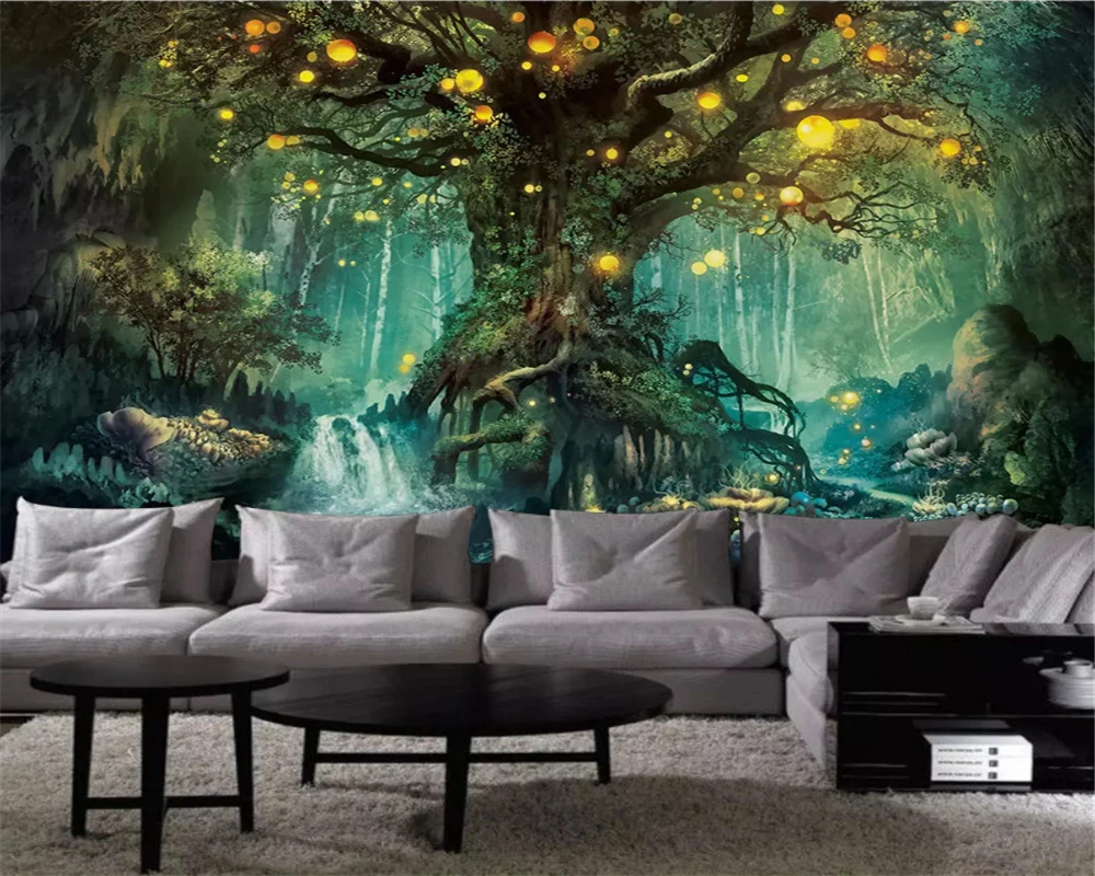 custom 3d Beautiful dream forest green wallpaper tree living room background wall mural bedroom dining room 8d papel DE parede