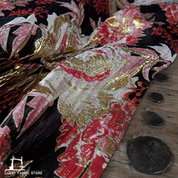 Red peony flower three-dimensional jacquard cloth handmade DIY homemade fabrics palace style creative fashion designer fabrics