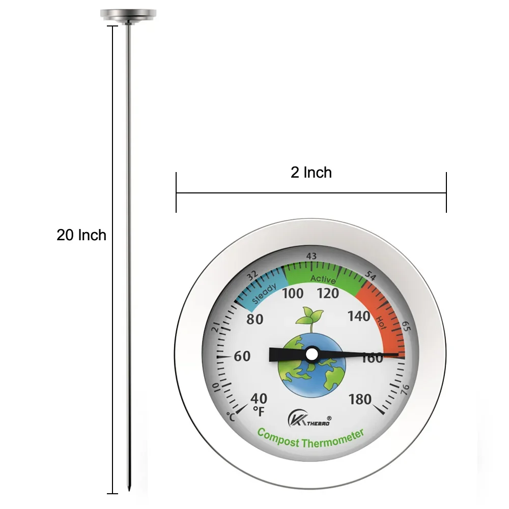 10 piecesBimetal dial stainless steel long probe compost soil thermometer