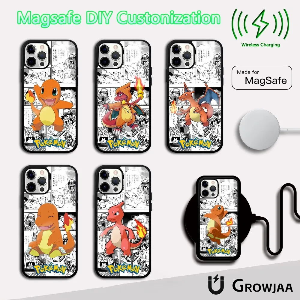 Cartoon Charizard and Dragonite Phone Case For iPhone 16 15 14 13 12 11 Pro Max Plus Mini Magsafe Mirror Wireless Magnetic Cover