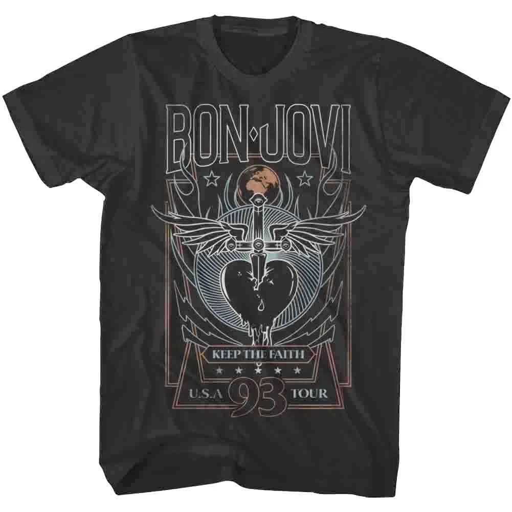 قميص Bon Jovi Keep The Faith USA Tour 1993 للرجال ألبوم فرقة الروك والحفلات الموسيقية Merch الراقية الفاخرة لكل من الرجال والنساء Y2k
