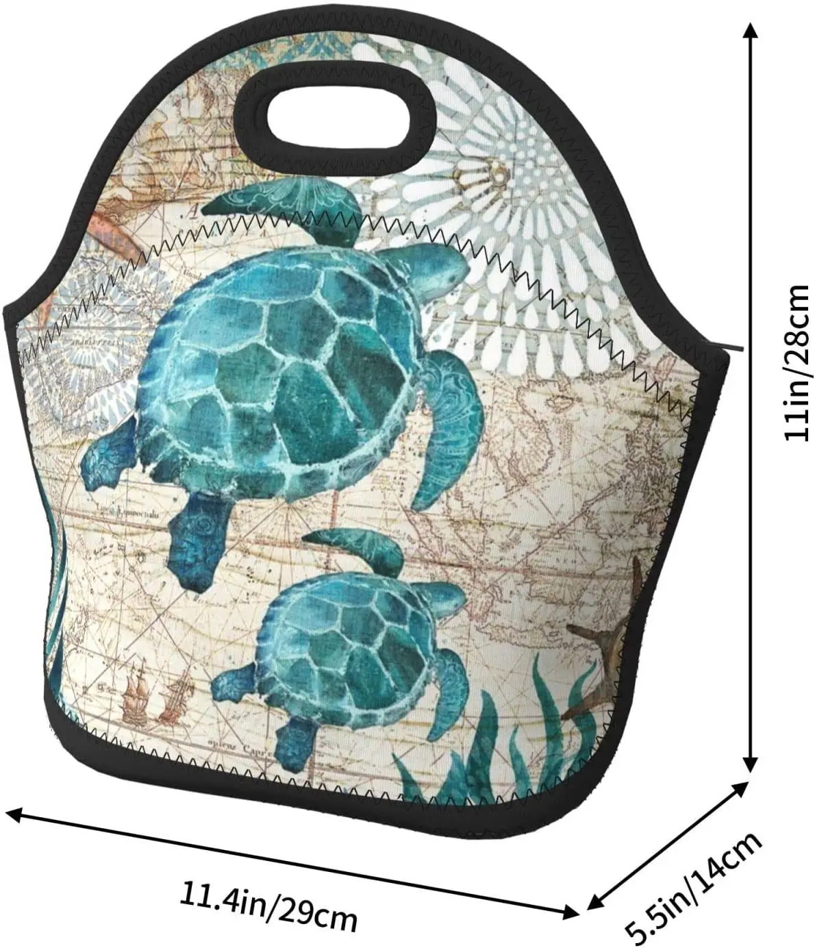 Sea Turtle Lunch Bag Neoprene Picnic Bag Portable Reusable Tote Bags Insulated Cooler Lunch Box For Men And Women Office Picnic