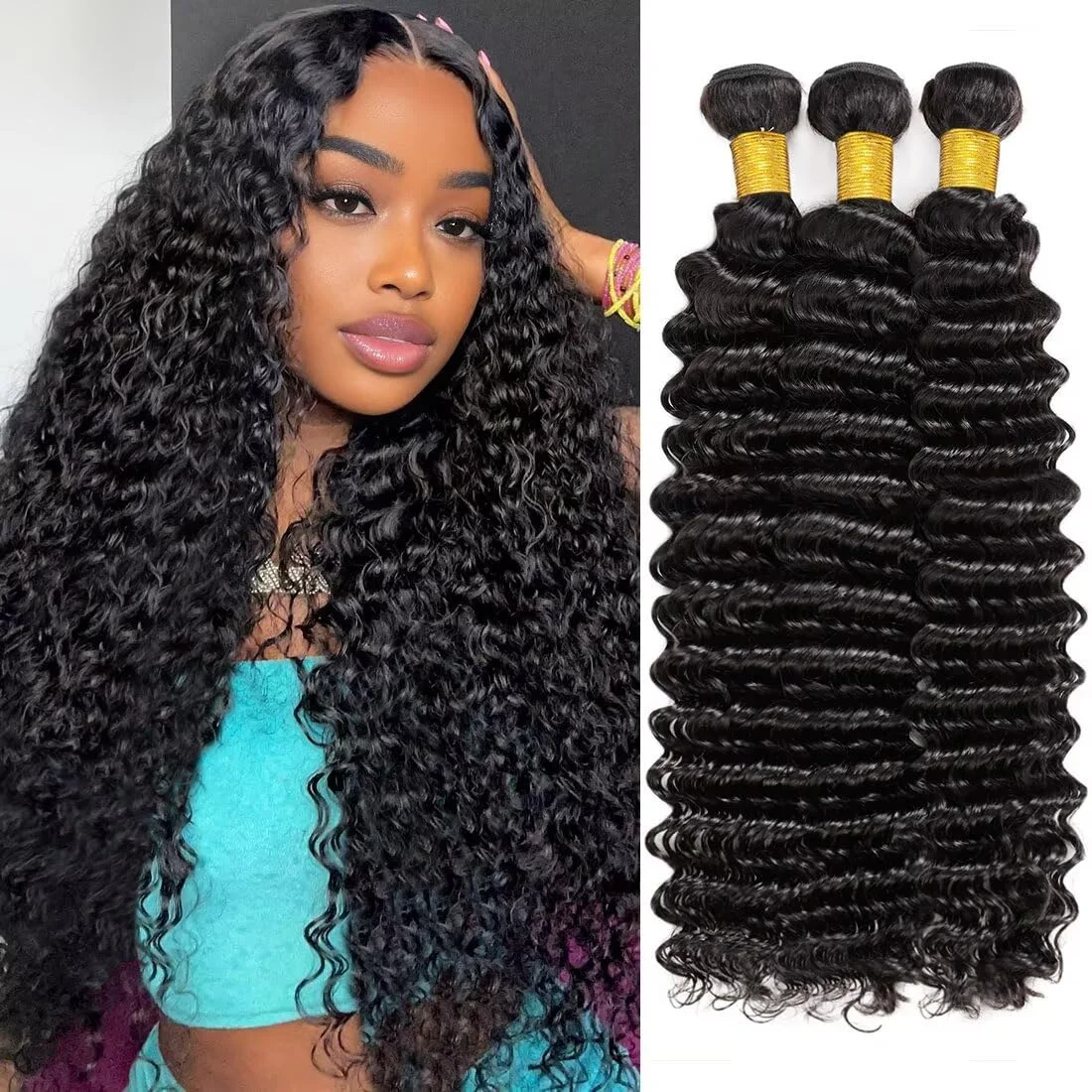 

Deep Wave Bundles Human Hair Brazilian Virgin Hair Deep Wave One Weave Bundle 12A Grade Unprocessed Human Hair
