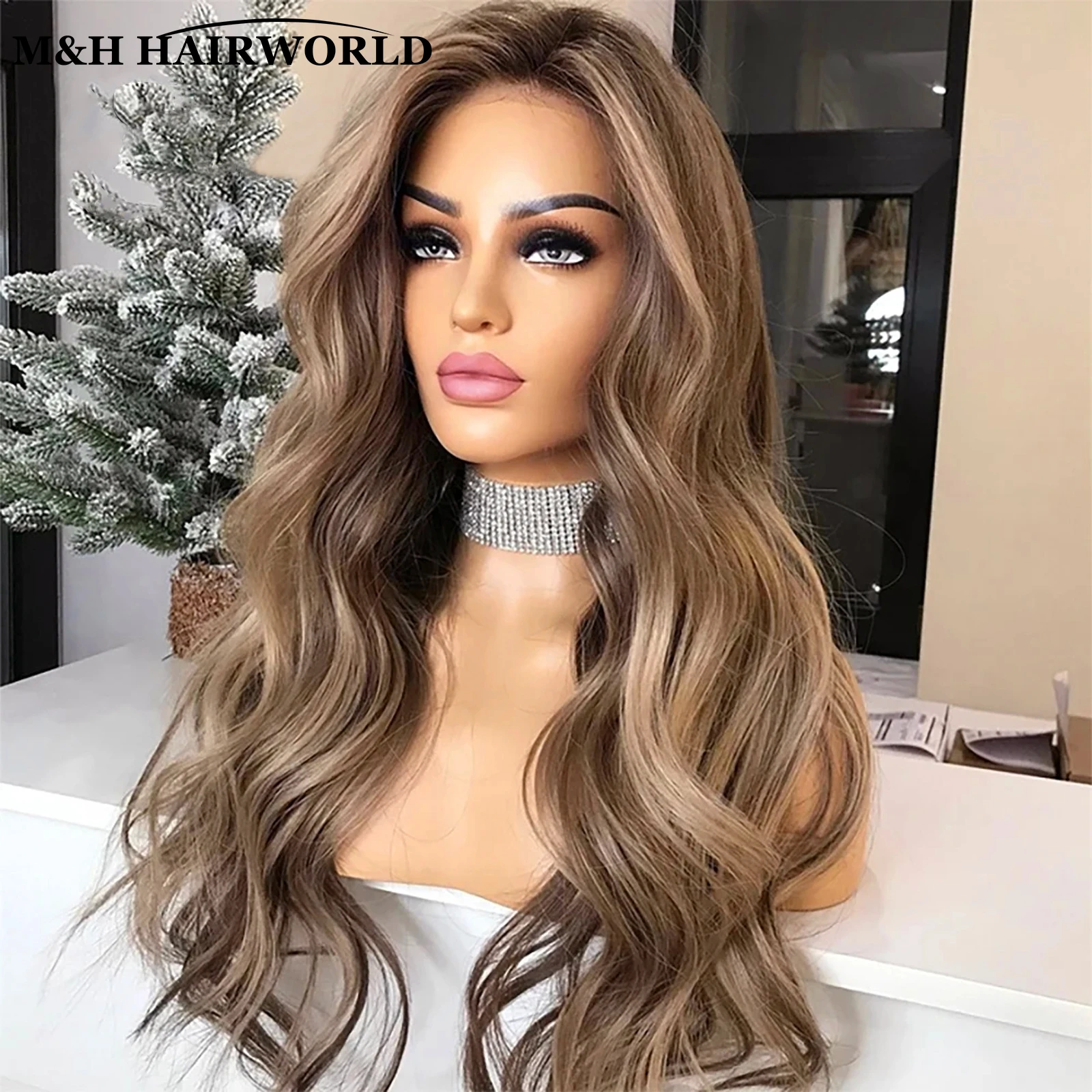 Highlight Ash Brown Blonde Colored Synthetic Lace Front Wigs Long Body Wave Synthetic Hair Wig 13x3 Lace Frontal Wigs For Women