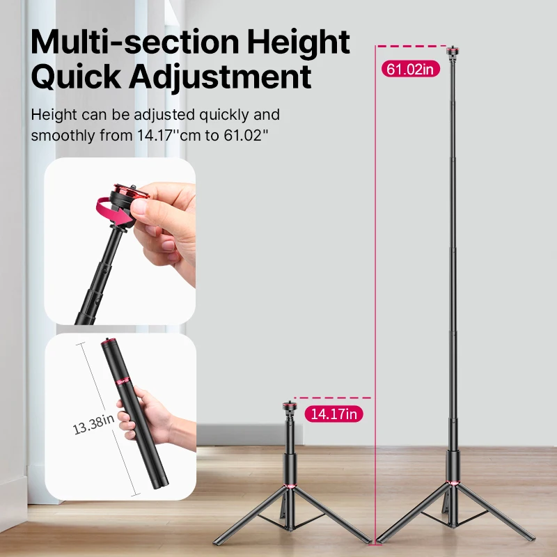 ULANZI MT-54 Metal Portable Light Stand with Phone Holder Mount Tripod Monopod for Led Video Light Camera Smartphone Projector