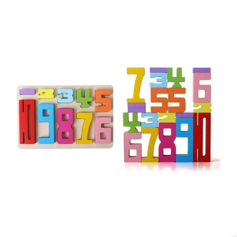 54DA Wooden 3D Digital Puzzle Stacking Block Toy Children Color Cognition Board Game