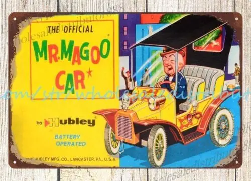 HUBLEY BATTERY OPERATED MR. MAGOO CAR childhood toy tin sign rustic yard signs