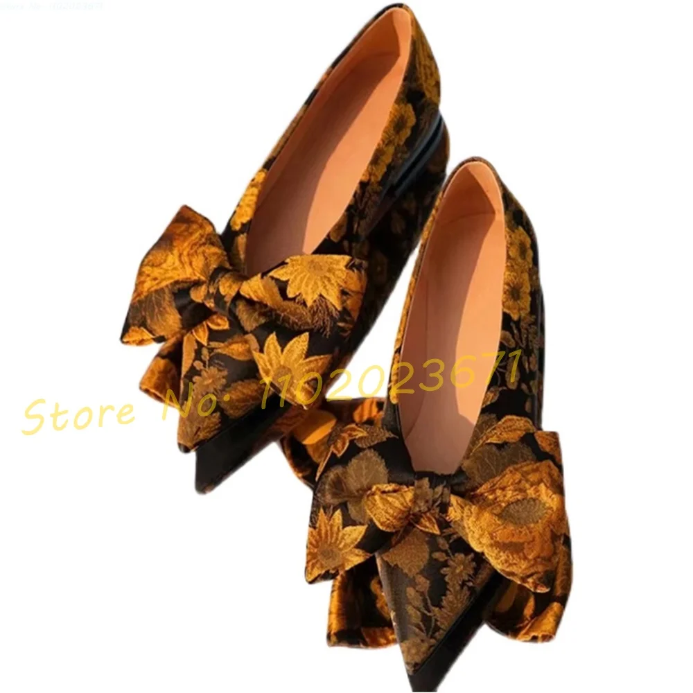 Retro Butterfly Pointy Flat Sandals For Women Maple Leaf Print Chinese Style Elegant Shoes Summer Shallow Female Home Shoes