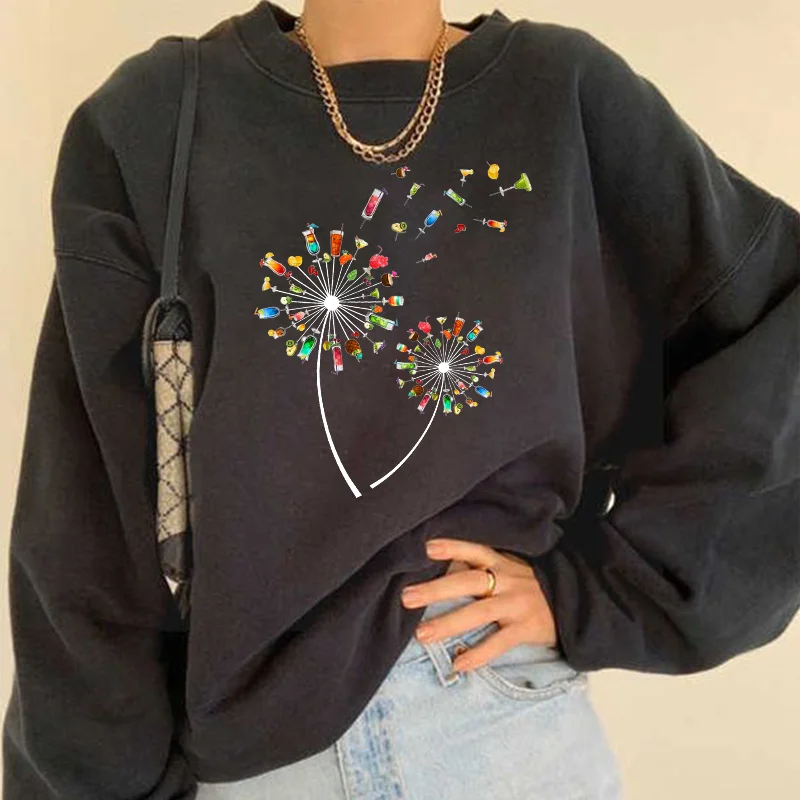 

Dandelion Print Plus Size Sweatshirts Women Autumn Winter Loose Top Clothes Pullovers Loose Sweatshirt Steeetwear Ropa Mujer