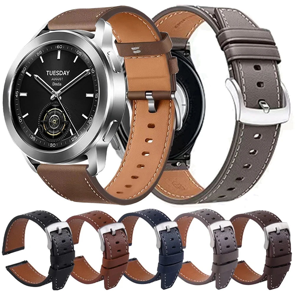 20mm 22mm Business Leather Straps for Xiaomi Watch S3 Band Mi Watch 2 Pro/Color 2/S1 Active/S2 42mm 46mm Casual Wristbands Belt