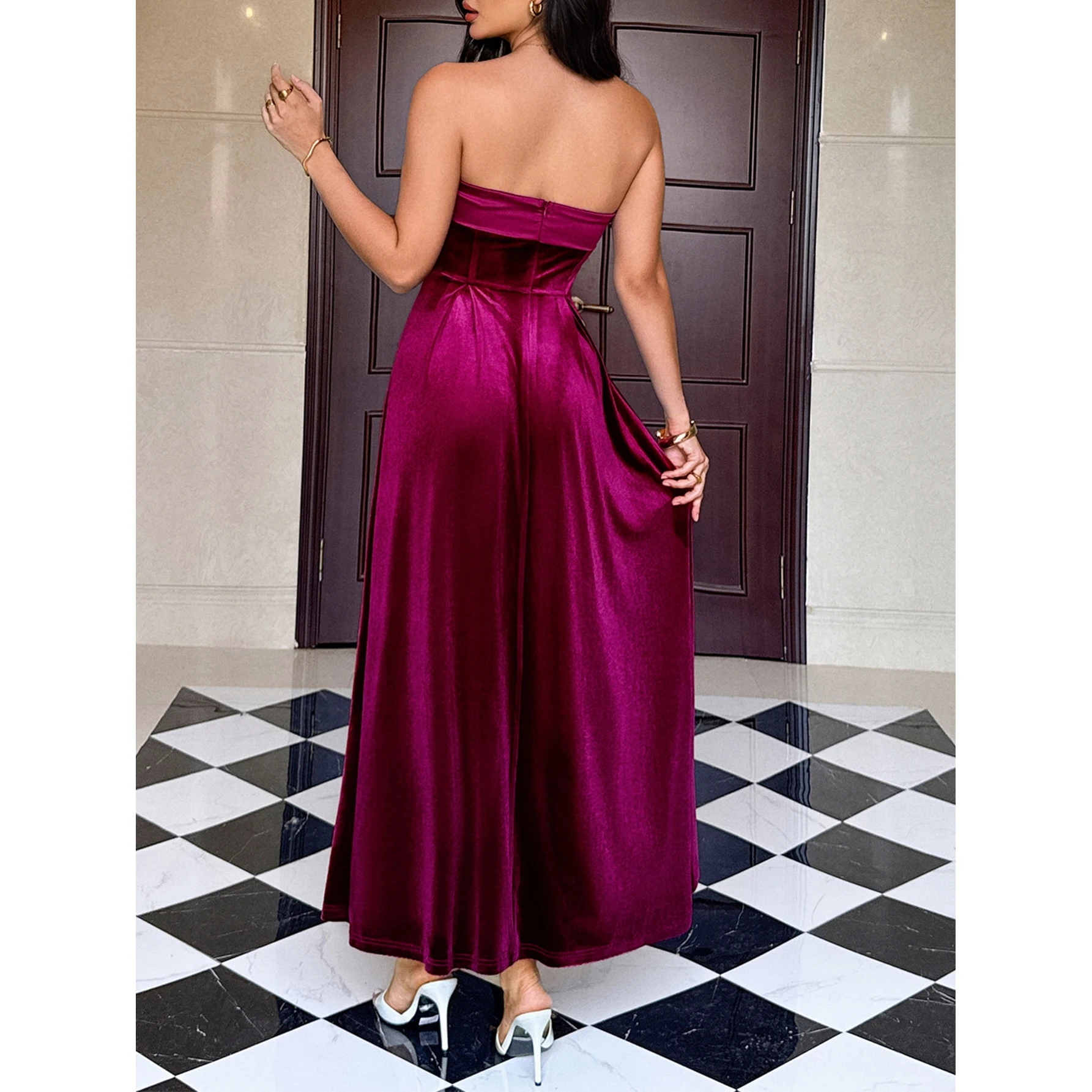 Ele cor pura longo dr feminino dr diyun svel cintura alta tecido de malha data noite vestido outono inverno faion