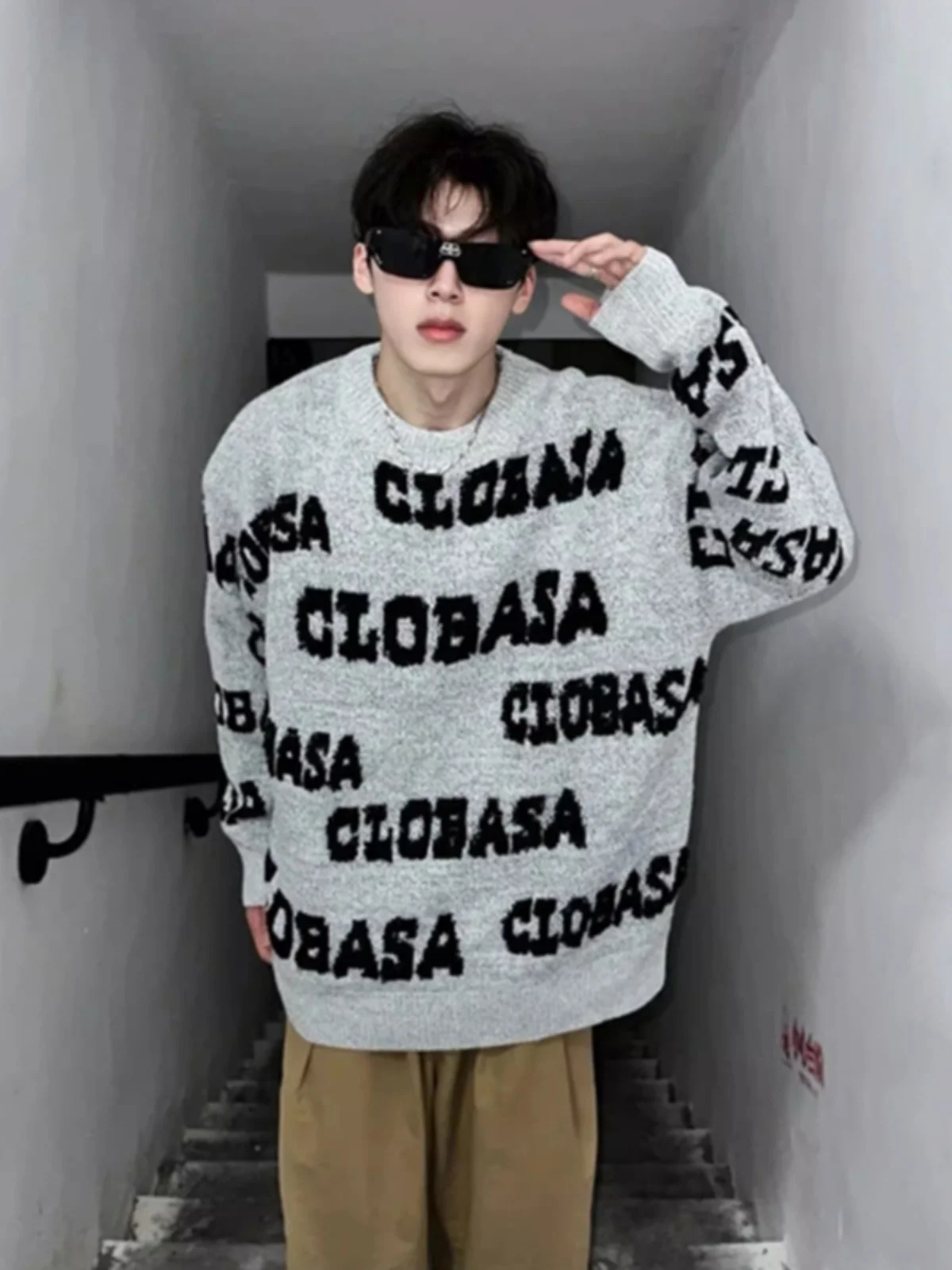 

Мужской вязаный свитер с вышивкой букв, осенне-зимний, высококачественный, повседневный, с круглым вырезом, для ношения под одеждой, в стиле Lazy Sle