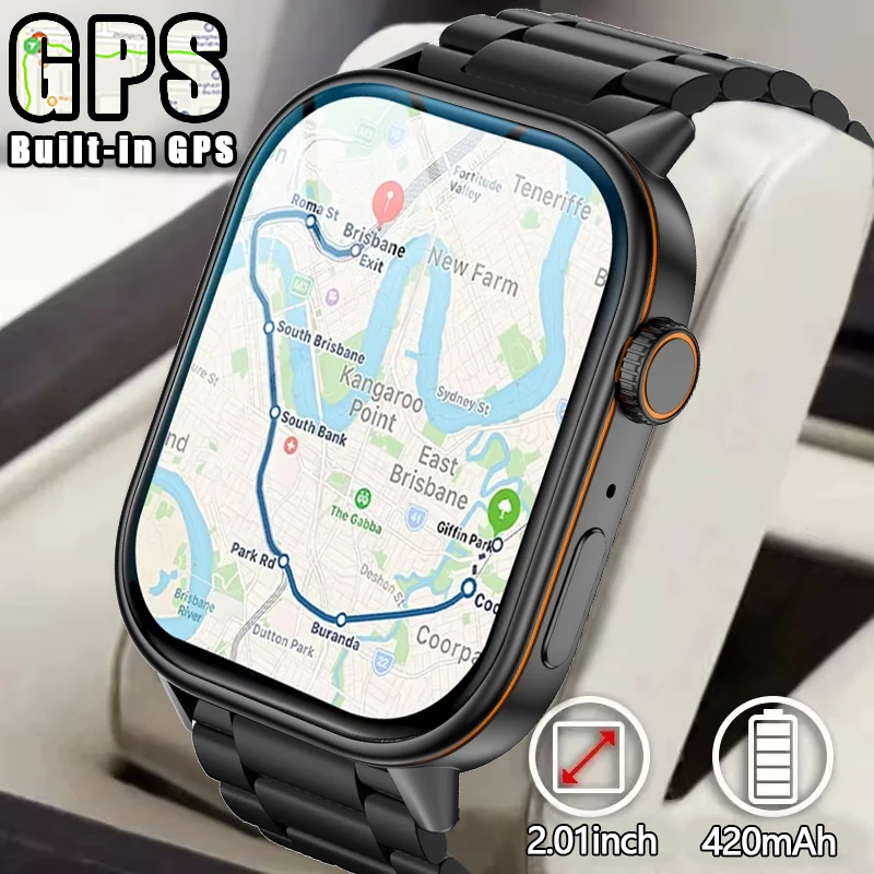 

2025 2025 для Android IOS GPS Смарт-часы для женщин 2,01-дюймовый HD-экран Пульсометр Bluetooth Вызов Компас IP68 Водонепроницаемые мужские умные часы