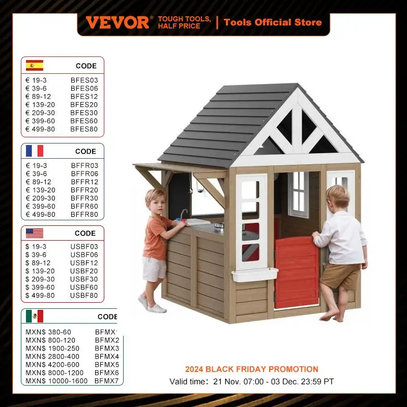 VEVOR Outdoor Wooden Playhouse Modern Cedar Playhouse for Age 2-10 Years Kid Garden Games Cottage Country Style Cedar Playhouse