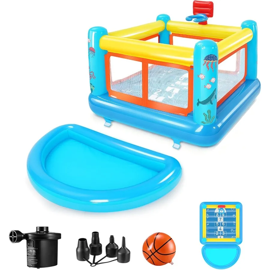 

Inflatable Bounce House for Small Bouncer with Slide Inflatable Jumping Bouncy Castle Playhouse Indoor Outdoor Use Air Blower I