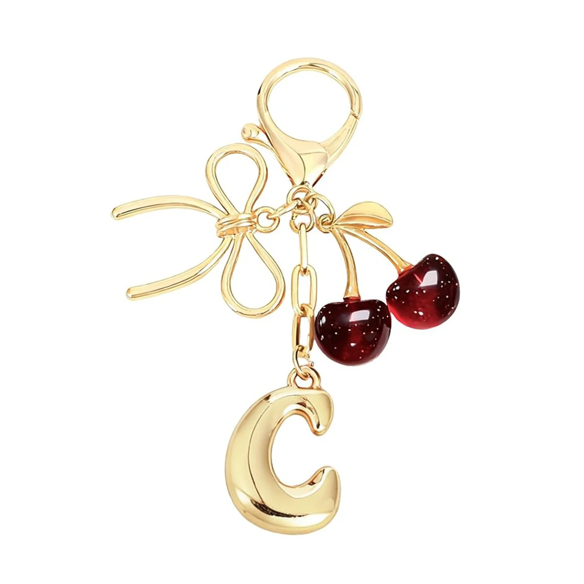 Bubble Initial Schlüsselanhänger mit Schleife & Kirsche - Goldene Buchstaben-Taschenanhänger für Frauen, Niedliche Handtaschen-Accessoires – Detail 8