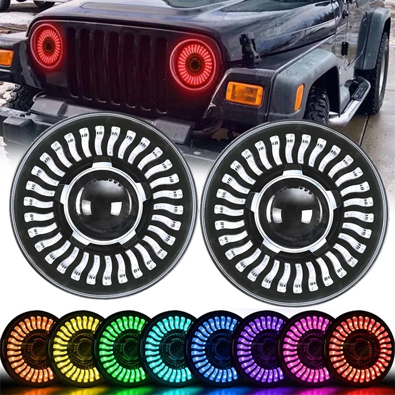 Car Accessories Led RGB 7inch Headlights Fit Lada Niva 4X4 Uaz Hunter Hummer H1 H2 For Jeep Wrangler JK TJ 1997-2018