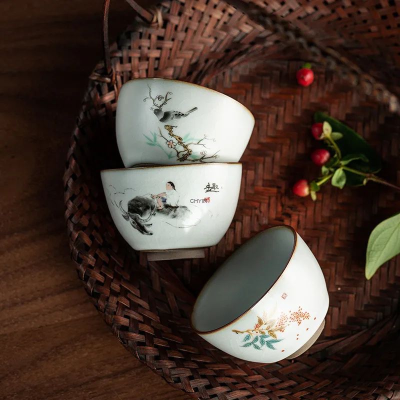 

Железная шина Ru Kiln Чайная чашка Master Cup Чайный сервиз Kungfu Одиночная чашка Большая чайная чашка Разделенный ломтик Можно поднять керамическую чашку для чая