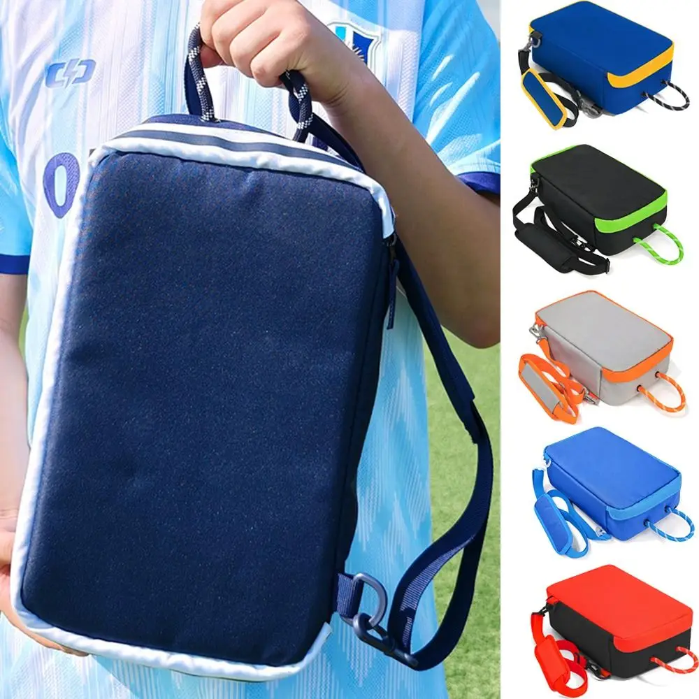 

Handheld Portable Shoe Bag Cuboid Shape Breathable Football Shoe Pouch Adjustable Straps Double Zipper Nylon Shoe Crossbody Bag