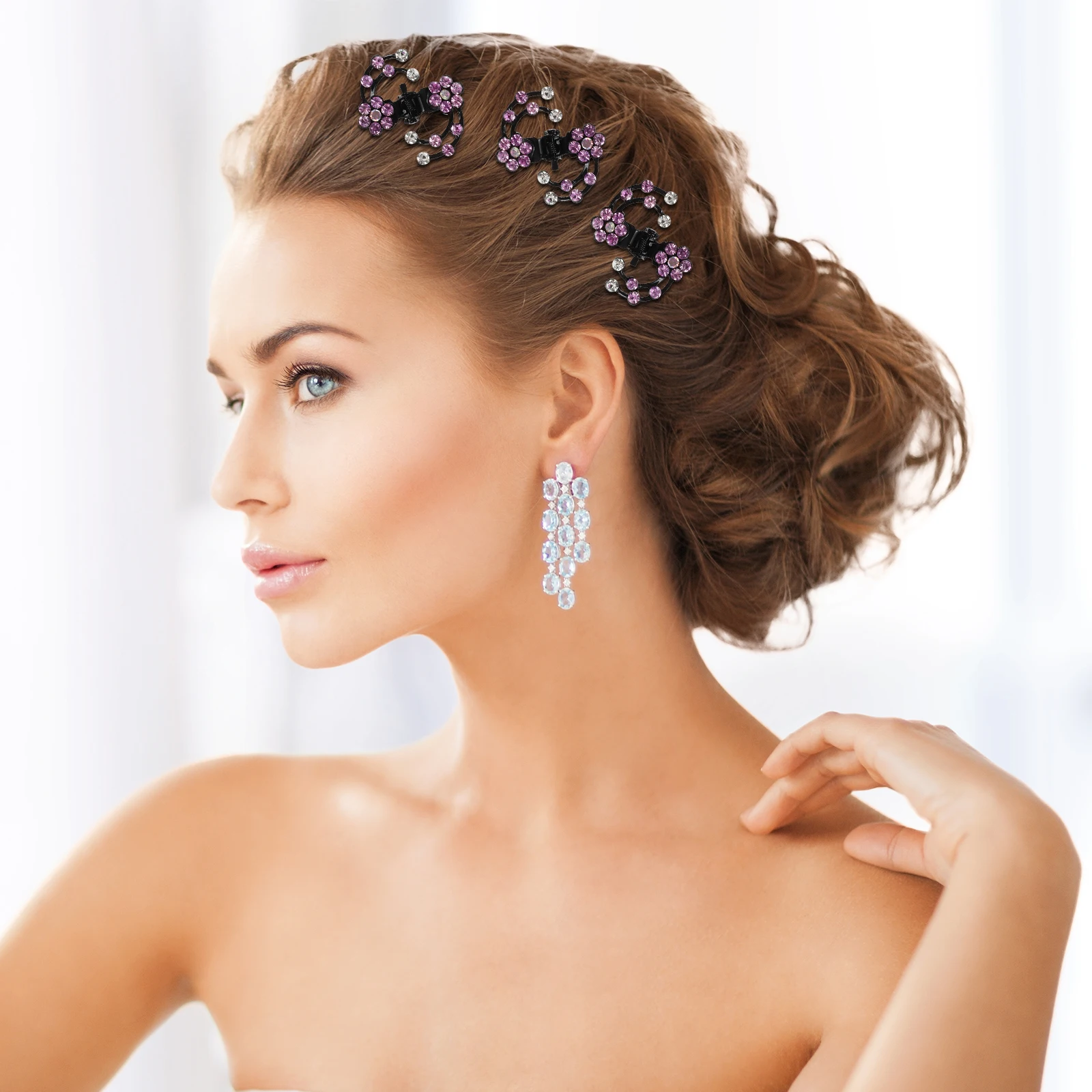 

6pcs Bridal Hair Pins Rhinestone Flower Clips Plum Shape Accessories for Women Girls Wedding Party Mini Hair Clamps